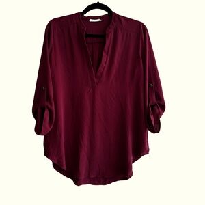 🖤5/$20 Lush Maroon 3/4 Sleeve V Neck Blouse